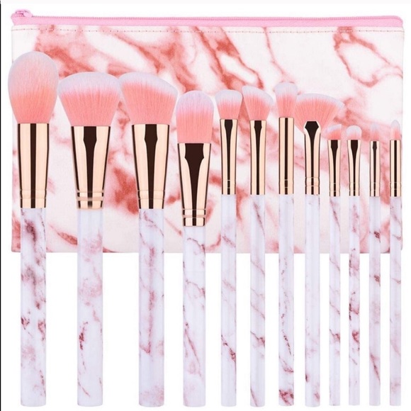 FINAL PRICE DROP  🎉HP🎉 NEW! 12 Makeup Brush Set Marble Pink/White w/ Bag - Picture 3 of 12